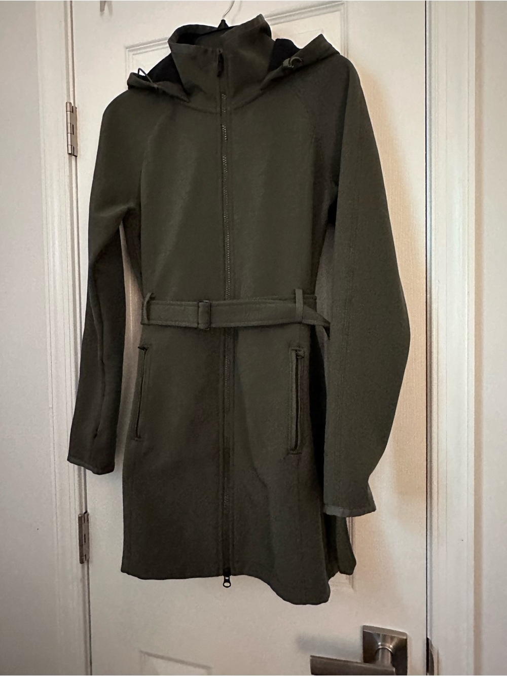 Women’s The North Face Apex Bionic Olive Hooded Belted Trench Coat Windwall sz S